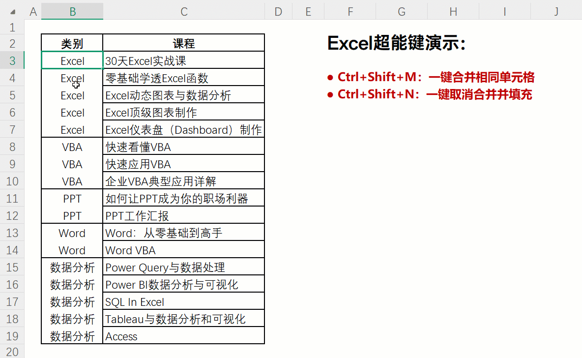 一键合并或取消合并相同值单元格