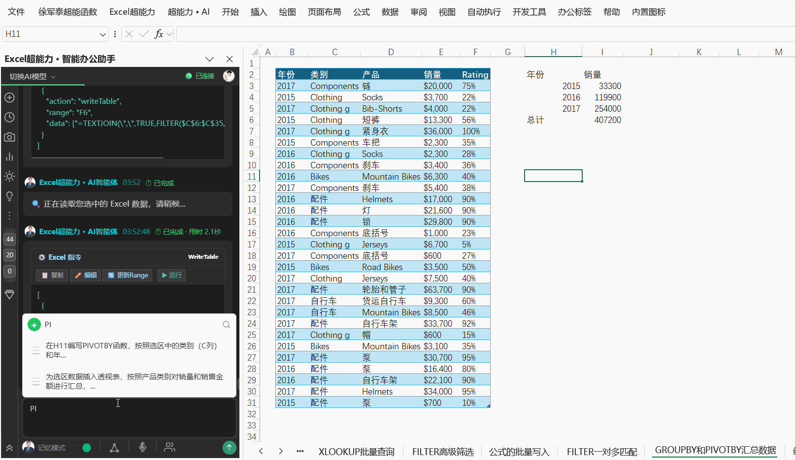 PIVOTBY动态汇总演示